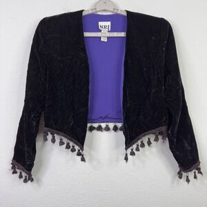 NR1 Jacket Women 12 Black Vintage 80s 90s Velvet Bolero Tassel Goth Romantic USA